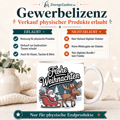 ZwergeZauber Tassendesign Frohe Weihnachten Weihnachtsmann mit Elch und Schlitten  – Verkaufsbild 4
