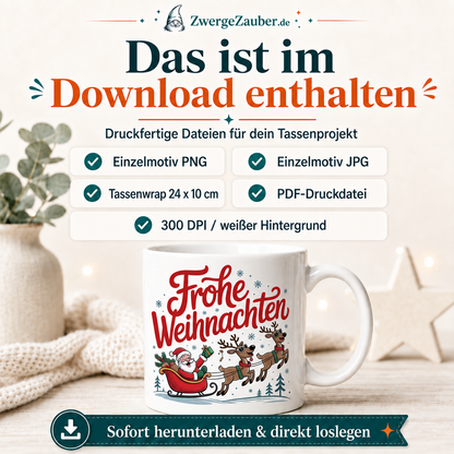 ZwergeZauber Tassendesign Frohe Weihnachten - Weihnachtsmann und Rentiere – Verkaufsbild 2