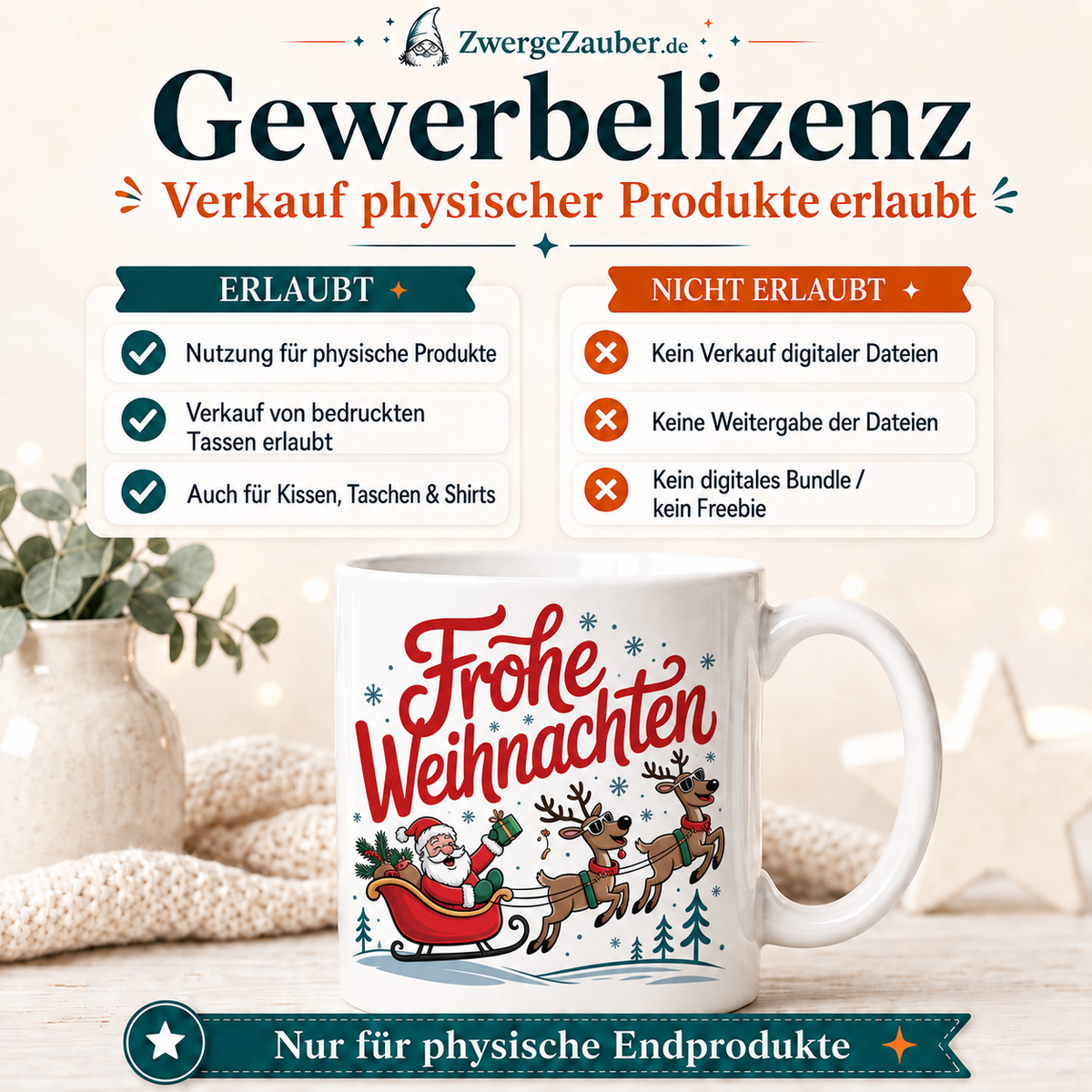 ZwergeZauber Tassendesign Frohe Weihnachten - Weihnachtsmann und Rentiere – Verkaufsbild 4