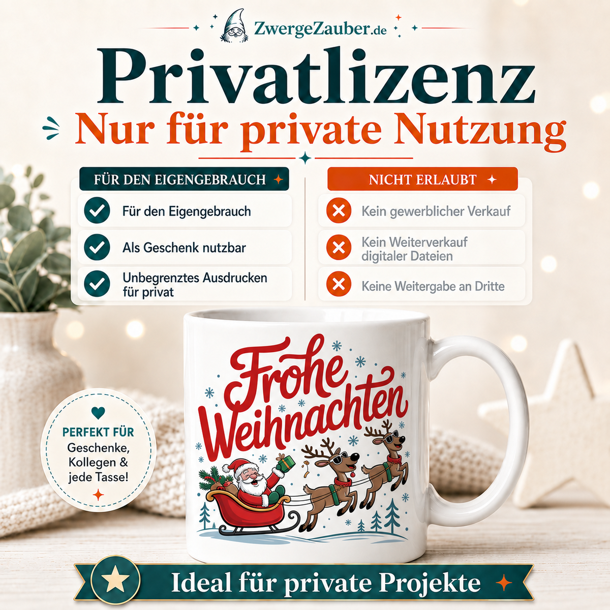 ZwergeZauber Tassendesign Frohe Weihnachten - Weihnachtsmann und Rentiere – Verkaufsbild 3