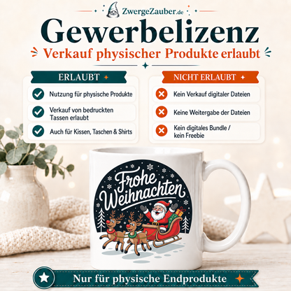 ZwergeZauber Tassendesign Frohe Weihnachten - Weihnachtsmann mit Rentieren Runddesign  – Verkaufsbild 4