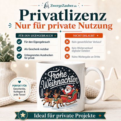 ZwergeZauber Tassendesign Frohe Weihnachten - Weihnachtsmann mit Rentieren Runddesign  – Verkaufsbild 3