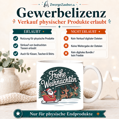 ZwergeZauber Tassendesign Frohe Weihnachten Weihnachtsmann mit Rentierschlitten – Verkaufsbild 4