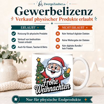 ZwergeZauber Tassendesign Frohe Weihnachten Weihnachtsmann mit Tannenbaum und Geschenk – Verkaufsbild 4