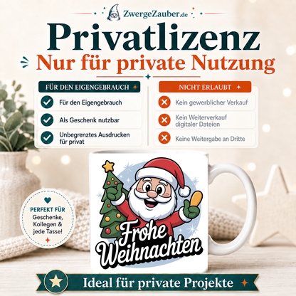 ZwergeZauber Tassendesign Frohe Weihnachten Weihnachtsmann mit Tannenbaum und Geschenk – Verkaufsbild 3