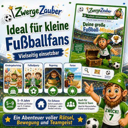 Fußball-Schatzsuche XXL für Kindergeburtstag, Fußballparty, Regentag und Ferien für Kinder von 5 bis 9 Jahren