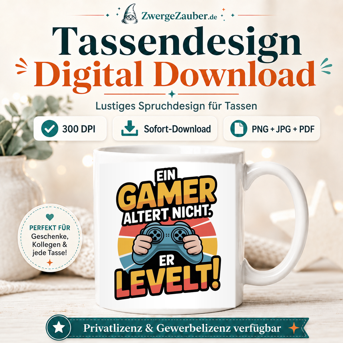 ZwergeZauber Tassendesign Ein Gamer altert nicht, er levelt!  – Verkaufsbild 1