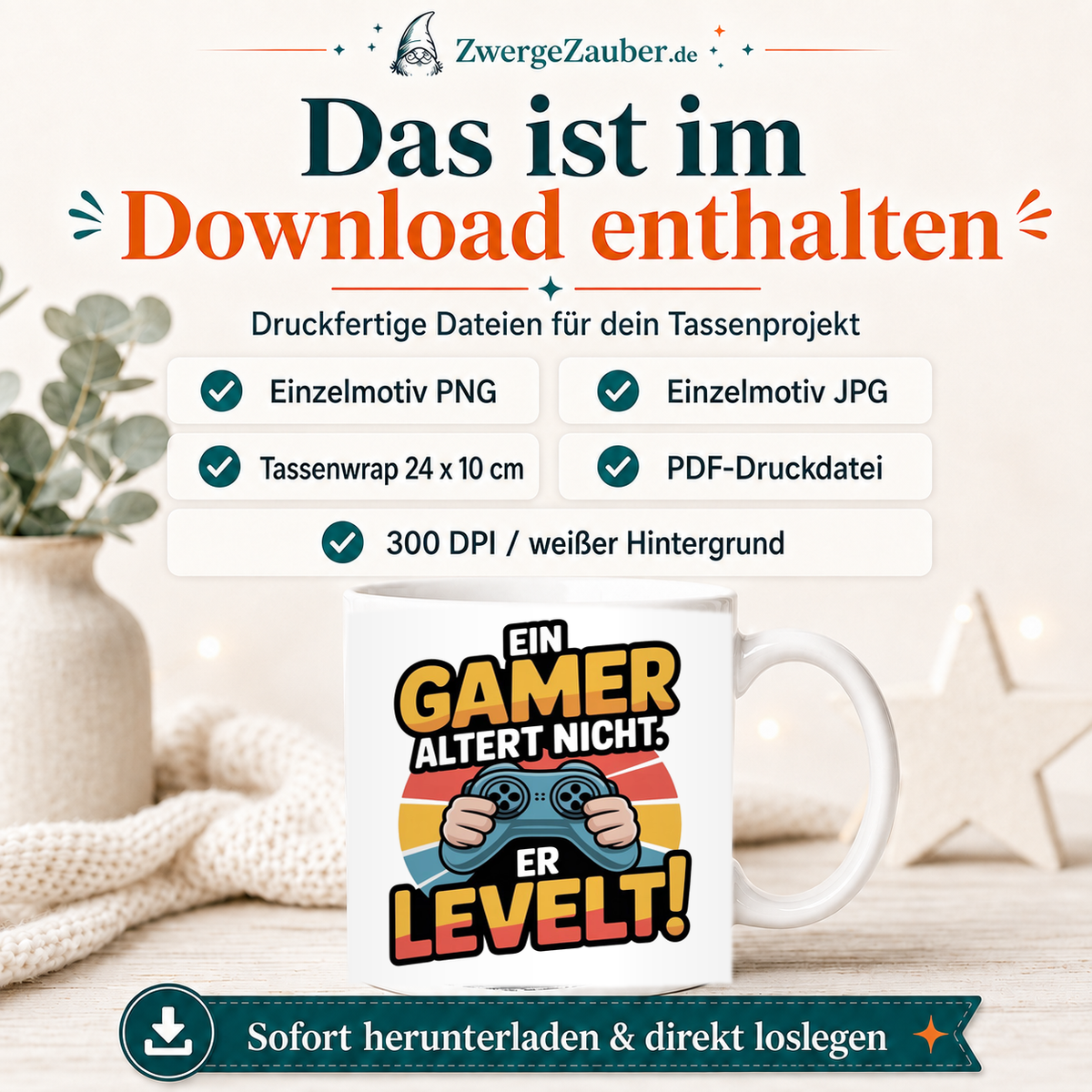 ZwergeZauber Tassendesign Ein Gamer altert nicht, er levelt!  – Verkaufsbild 2