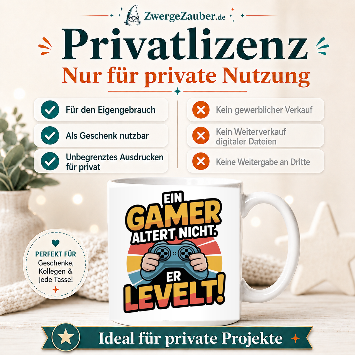 ZwergeZauber Tassendesign Ein Gamer altert nicht, er levelt!  – Verkaufsbild 3
