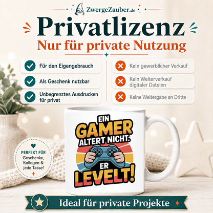 ZwergeZauber Tassendesign Ein Gamer altert nicht, er levelt!  – Verkaufsbild 3
