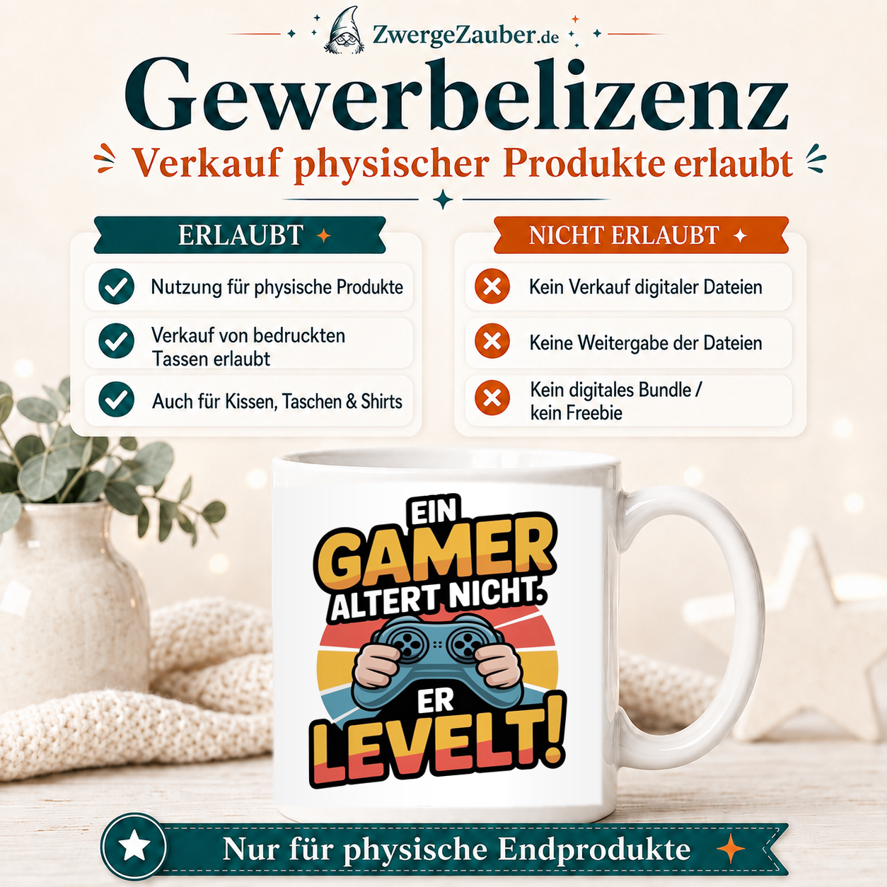 ZwergeZauber Tassendesign Ein Gamer altert nicht, er levelt!  – Verkaufsbild 4