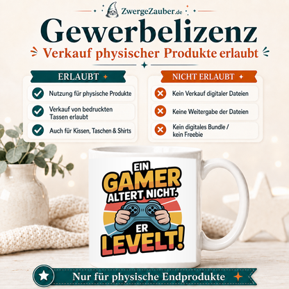 ZwergeZauber Tassendesign Ein Gamer altert nicht, er levelt!  – Verkaufsbild 4