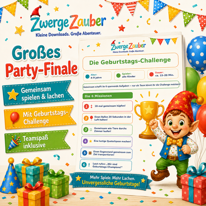 Geburtstags-Challenge mit sechs gemeinsamen Missionen für ein lustiges Party-Finale beim Kindergeburtstag