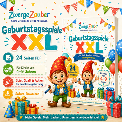 Geburtstagsspiele XXL mit 24 Seiten voller Bewegung, Teamspiele und Geschicklichkeit für Kinder von 4 bis 9 Jahren