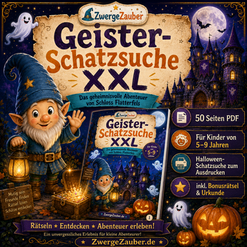 Geister-Schatzsuche XXL – 50 Seiten Halloween-Abenteuer für Kinder von 5–9 Jahren | PDF zum Ausdrucken