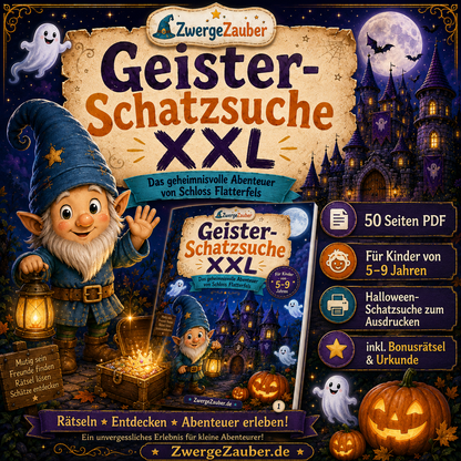 Geister-Schatzsuche XXL von ZwergeZauber mit 50 Seiten Rätselspaß für Kinder von 5 bis 9 Jahren