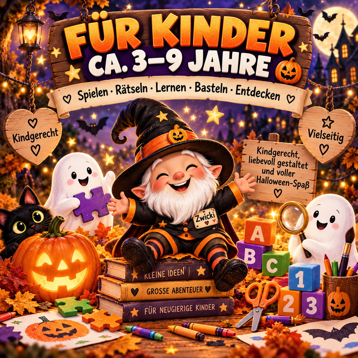 Halloween Downloads für Kinder von etwa 3 bis 9 Jahren zum Spielen, Rätseln, Lernen, Basteln und Entdecken