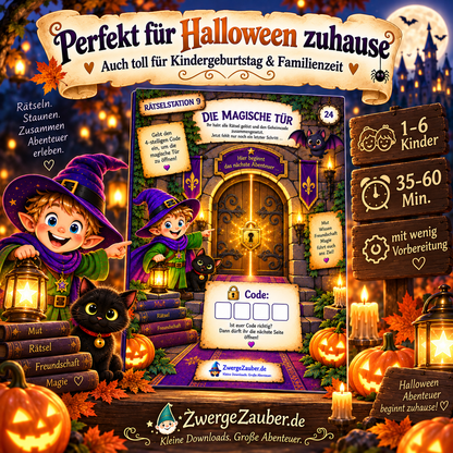 Halloween Escape Room für zuhause mit magischer Tür, Geheimcode und spannenden Rätseln für 1 bis 6 Kinder