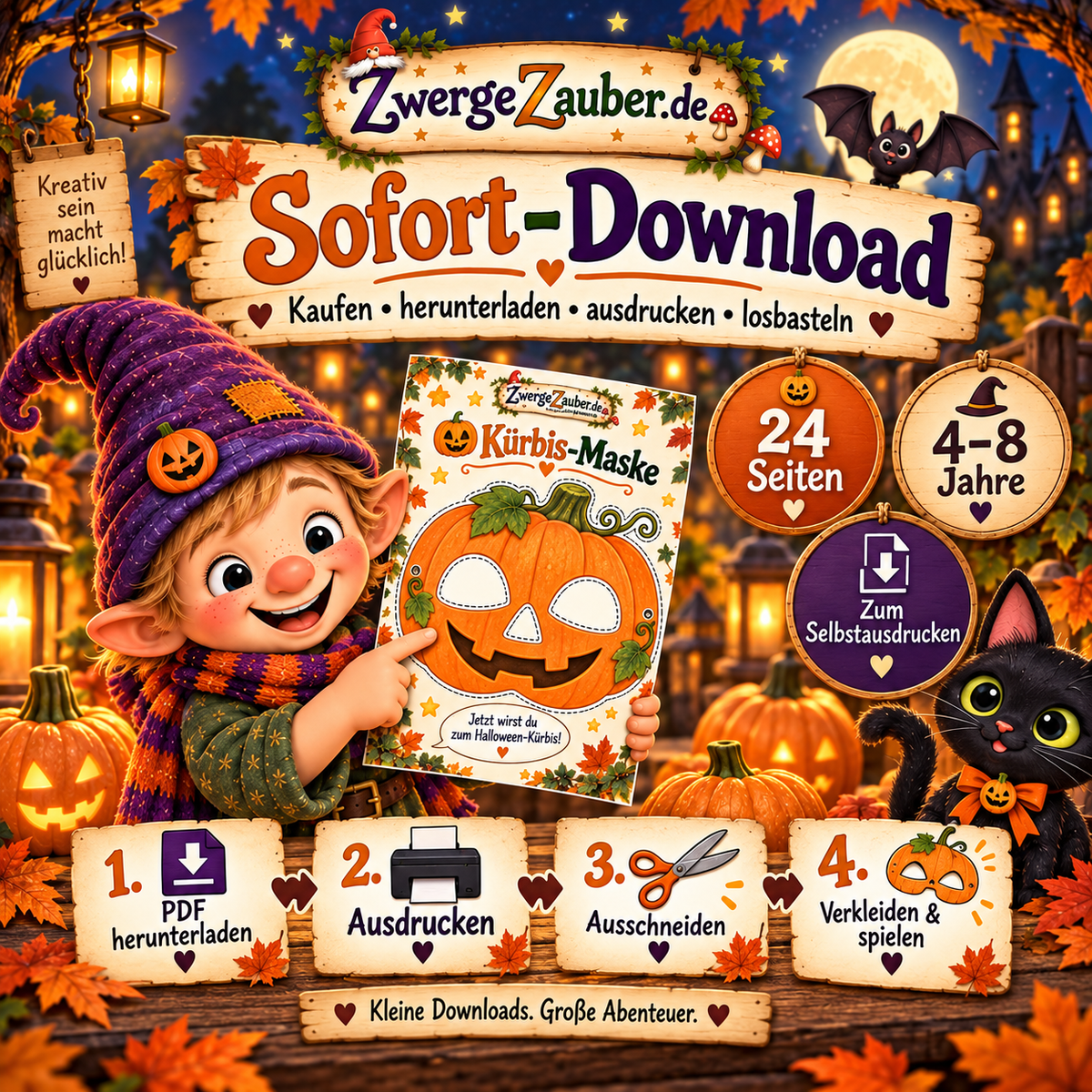 Halloween-Masken als PDF-Sofortdownload – herunterladen, ausdrucken, ausschneiden und verkleiden
