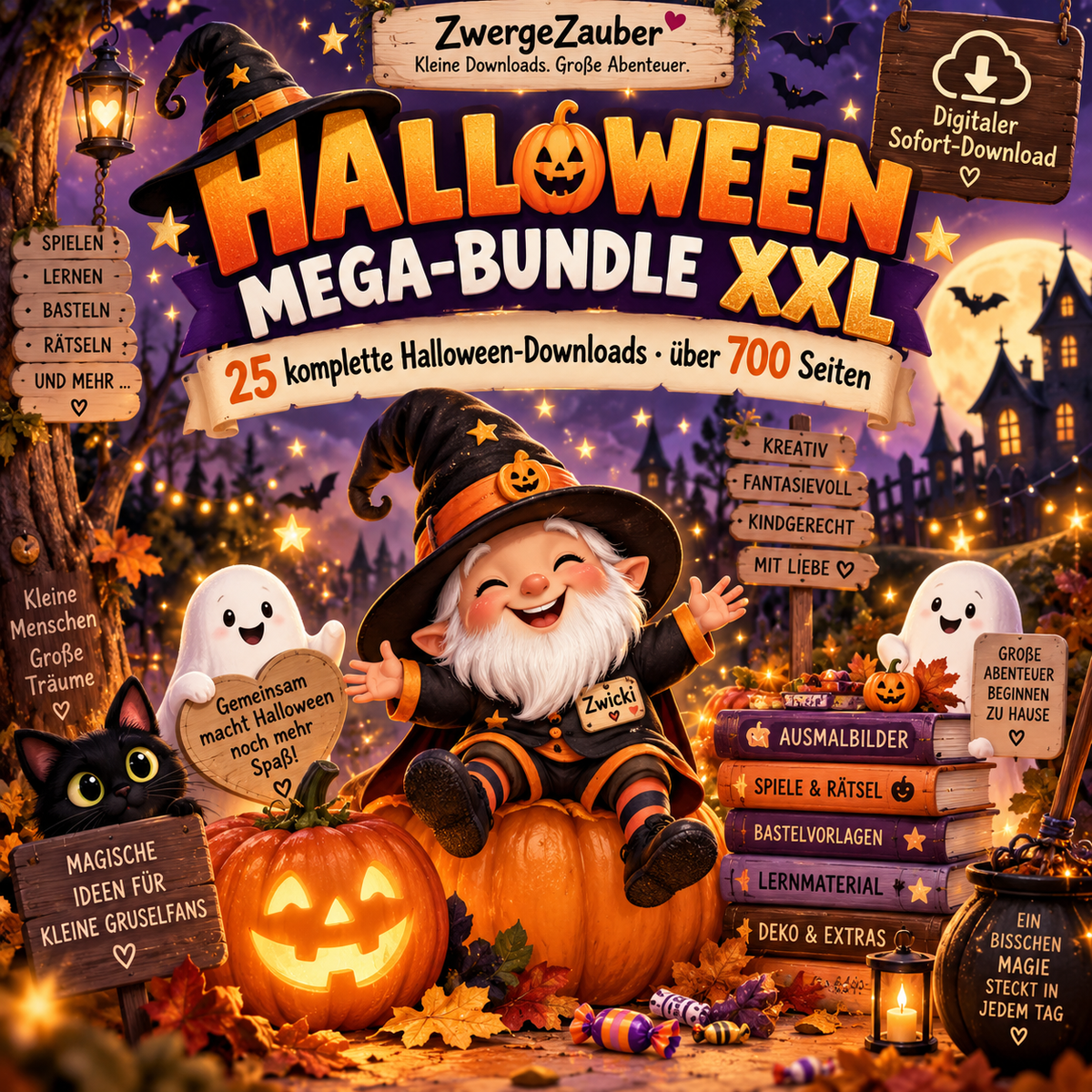 Halloween Mega-Bundle XXL von ZwergeZauber mit 25 kompletten Halloween-Downloads und über 700 Seiten für Kinder