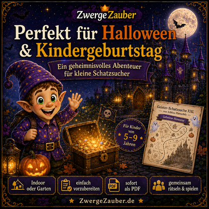 Halloween Schatzsuche für Kinder von 5 bis 9 Jahren als geheimnisvolles Abenteuer für Geburtstag und Halloween