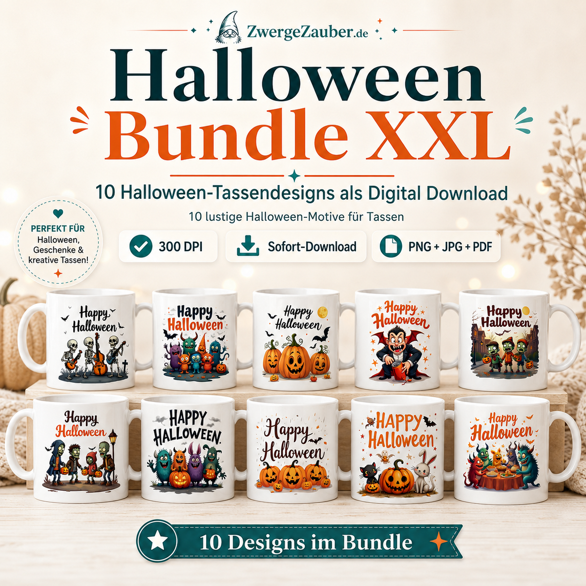 ZwergeZauber Tassendesign Halloween Bundle XXL – 10 Tassendesigns als Digital Download – Verkaufsbild 1