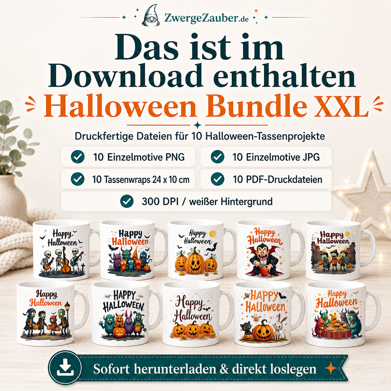 ZwergeZauber Tassendesign Halloween Bundle XXL – 10 Tassendesigns als Digital Download – Verkaufsbild 2