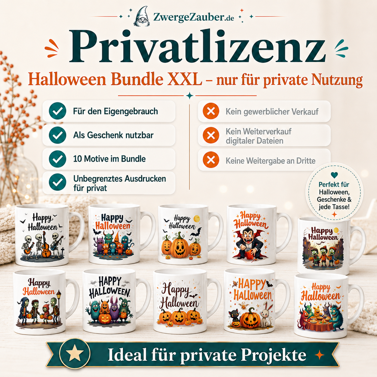 ZwergeZauber Tassendesign Halloween Bundle XXL – 10 Tassendesigns als Digital Download – Verkaufsbild 3