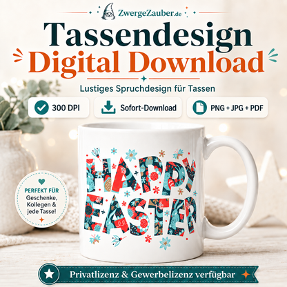 Happy Easter Hahn und Osterei Tassendesign als digitaler Download