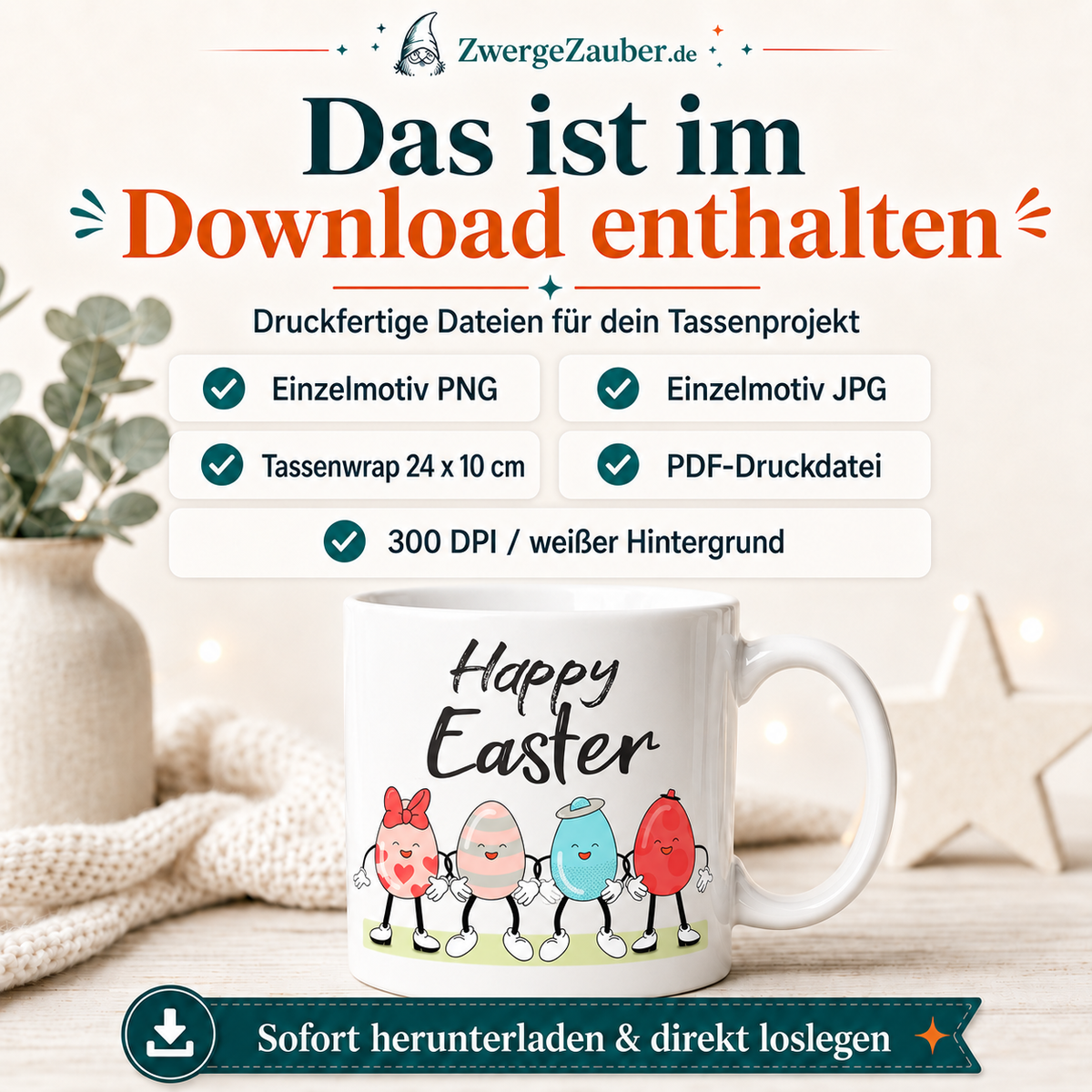 Download-Inhalt des Happy Easter Lustige Ostereier Tassendesigns