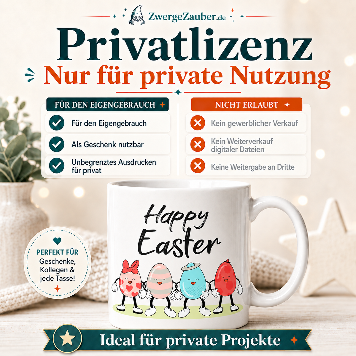Privatlizenz für das Happy Easter Lustige Ostereier Tassendesign