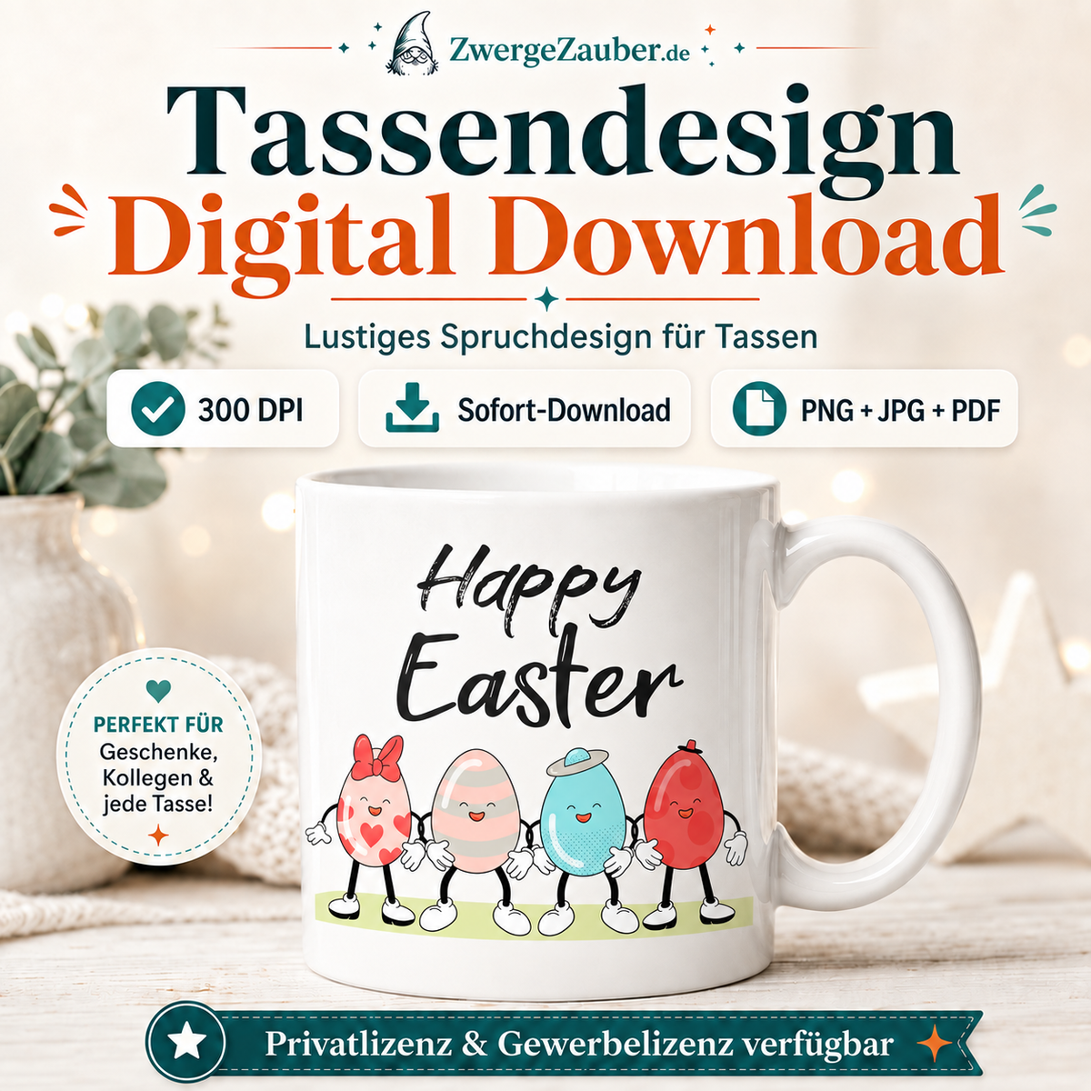 Happy Easter Lustige Ostereier Tassendesign als digitaler Download