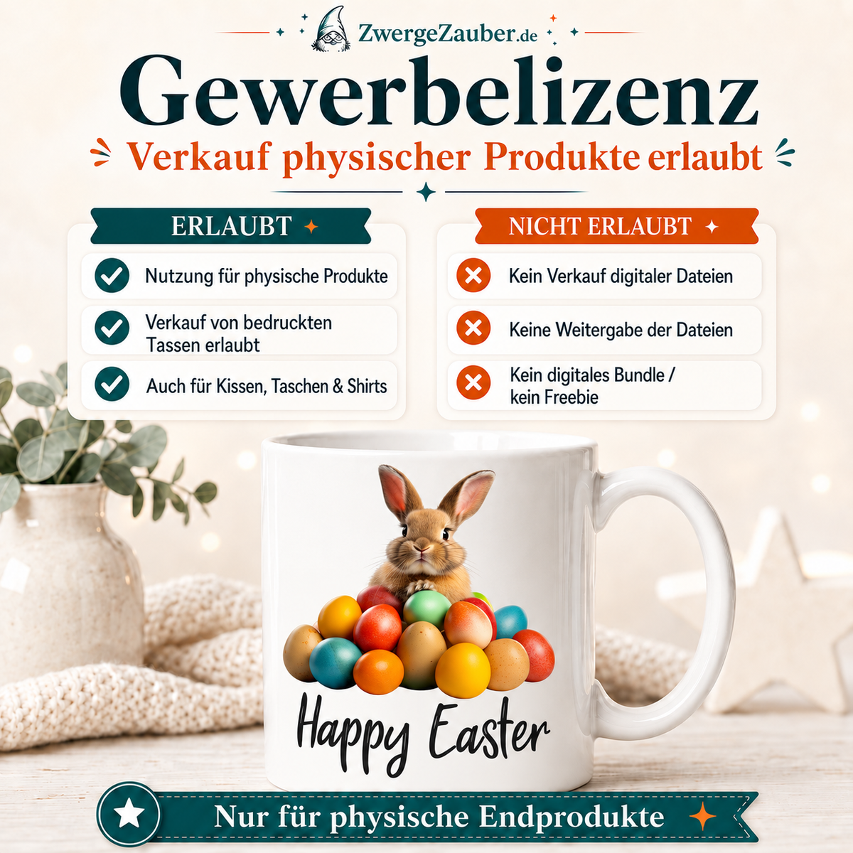 Gewerbelizenz für das Happy Easter Osterhase mit bunten Eiern Tassendesign
