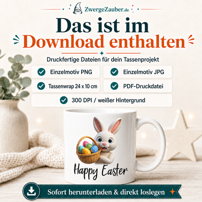 Download-Inhalt des Happy Easter Osterhase mit Eierkorb Tassendesigns