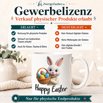 Gewerbelizenz für das Happy Easter Osterhase mit Eierkorb Tassendesign