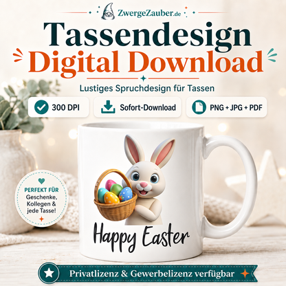 Happy Easter Osterhase mit Eierkorb Tassendesign als digitaler Download