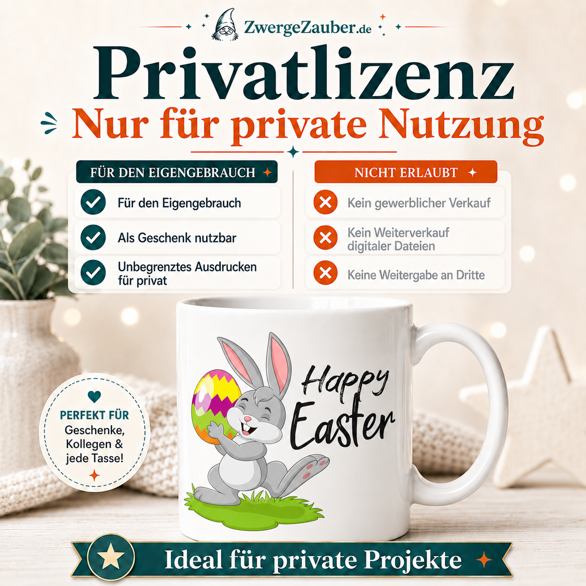 Privatlizenz für das Happy Easter Osterhasen Tassendesign