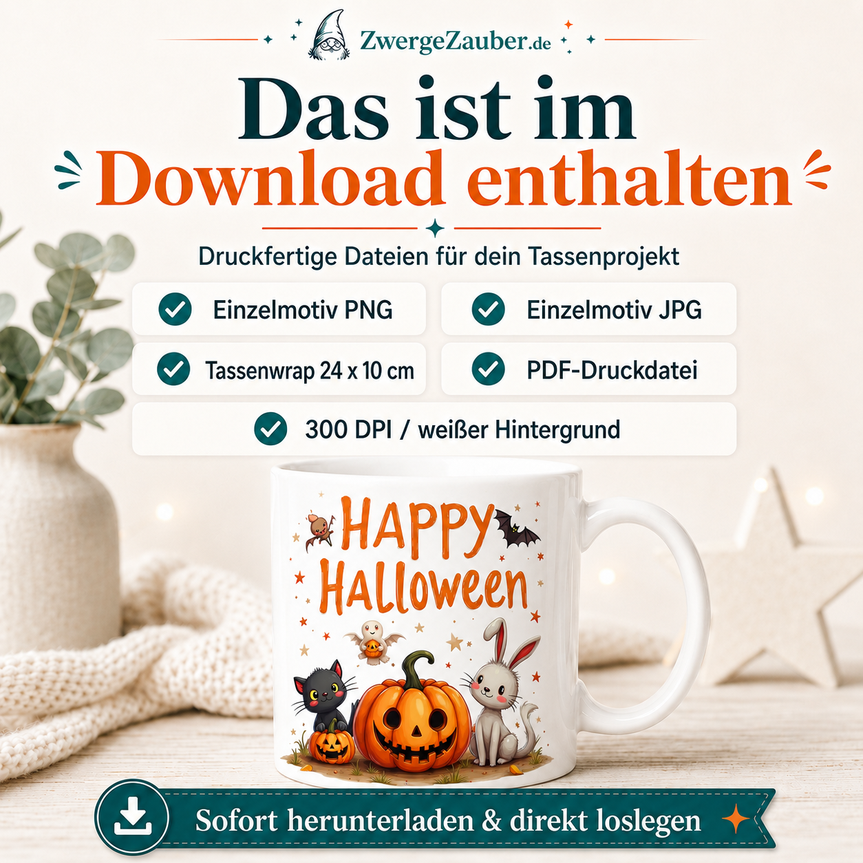 ZwergeZauber Tassendesign Happy Halloween Tierfreunde – Verkaufsbild 2