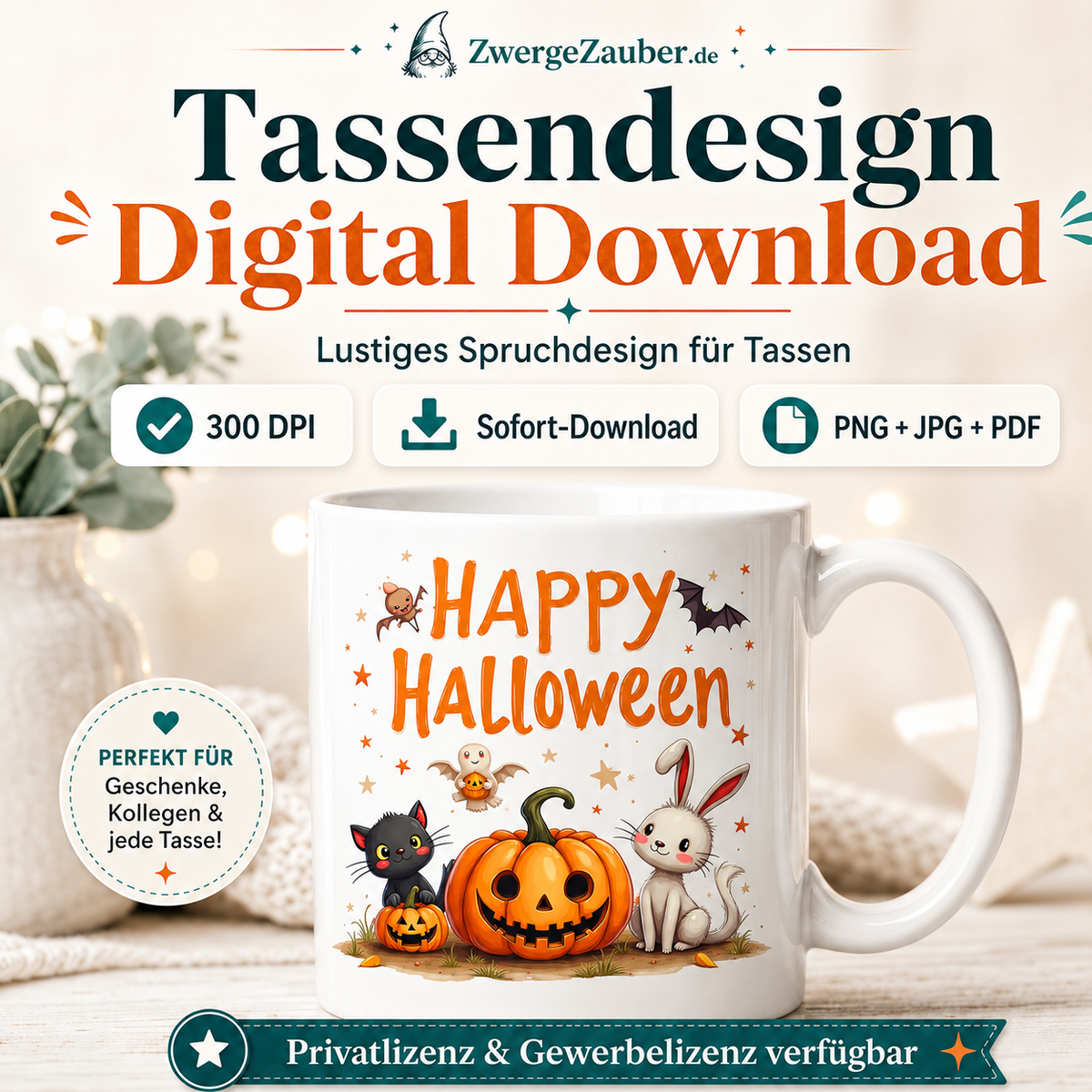 ZwergeZauber Tassendesign Happy Halloween Tierfreunde – Verkaufsbild 1