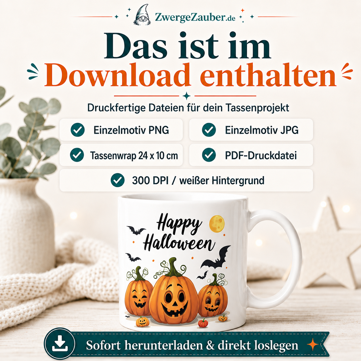 ZwergeZauber Tassendesign Happy Halloween Kürbis Trio – Verkaufsbild 1