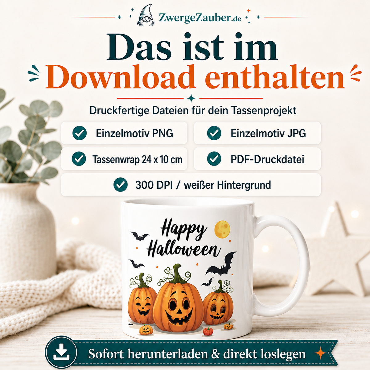 ZwergeZauber Tassendesign Happy Halloween Kürbis Trio – Verkaufsbild 1