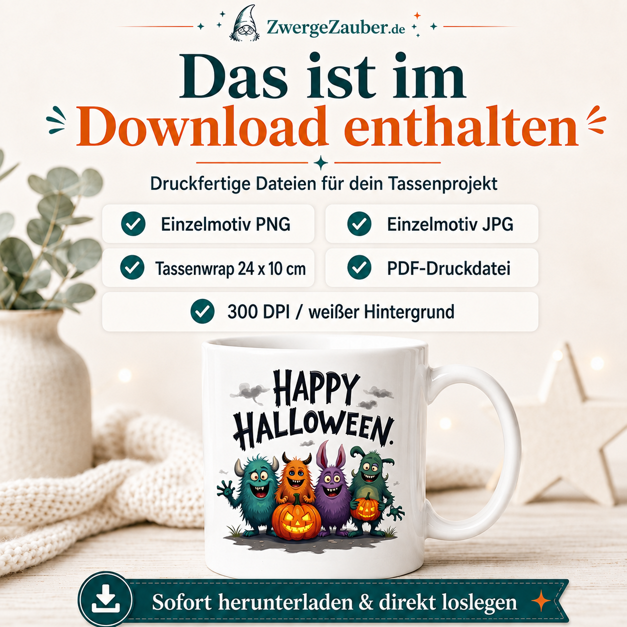 ZwergeZauber Tassendesign Happy Halloween Monster Freunde – Verkaufsbild 2