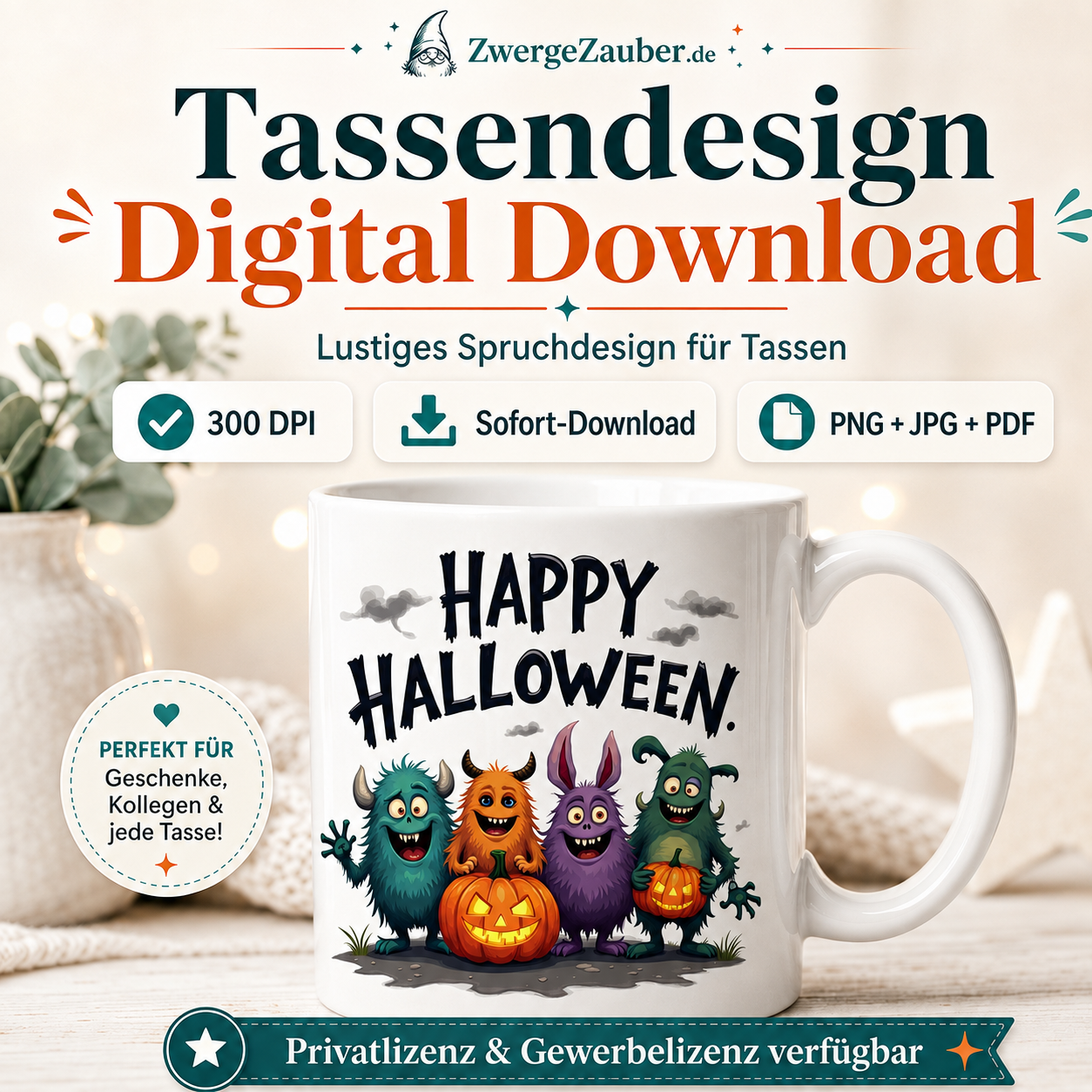 ZwergeZauber Tassendesign Happy Halloween Monster Freunde – Verkaufsbild 1