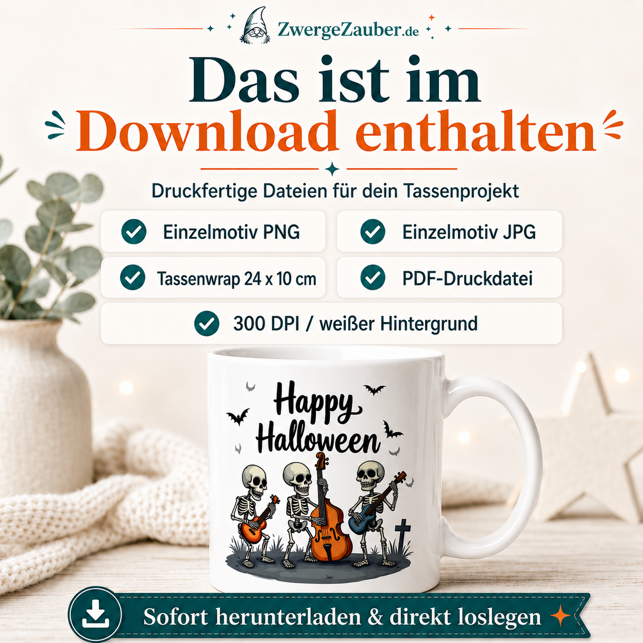 ZwergeZauber Tassendesign Happy Halloween – Skelett-Band  – Verkaufsbild 2