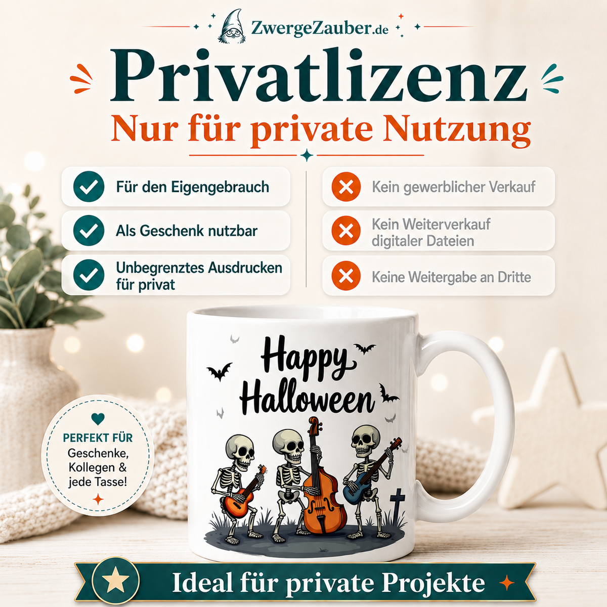 ZwergeZauber Tassendesign Happy Halloween – Skelett-Band  – Verkaufsbild 3