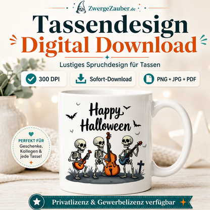 ZwergeZauber Tassendesign Happy Halloween – Skelett-Band  – Verkaufsbild 1