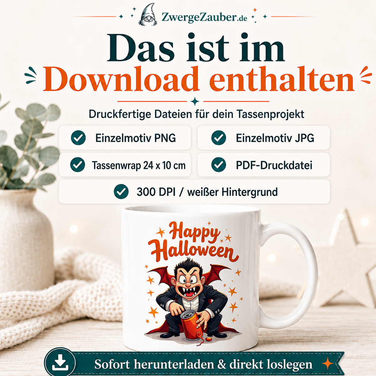 ZwergeZauber Tassendesign Happy Halloween Vampir – Verkaufsbild 4