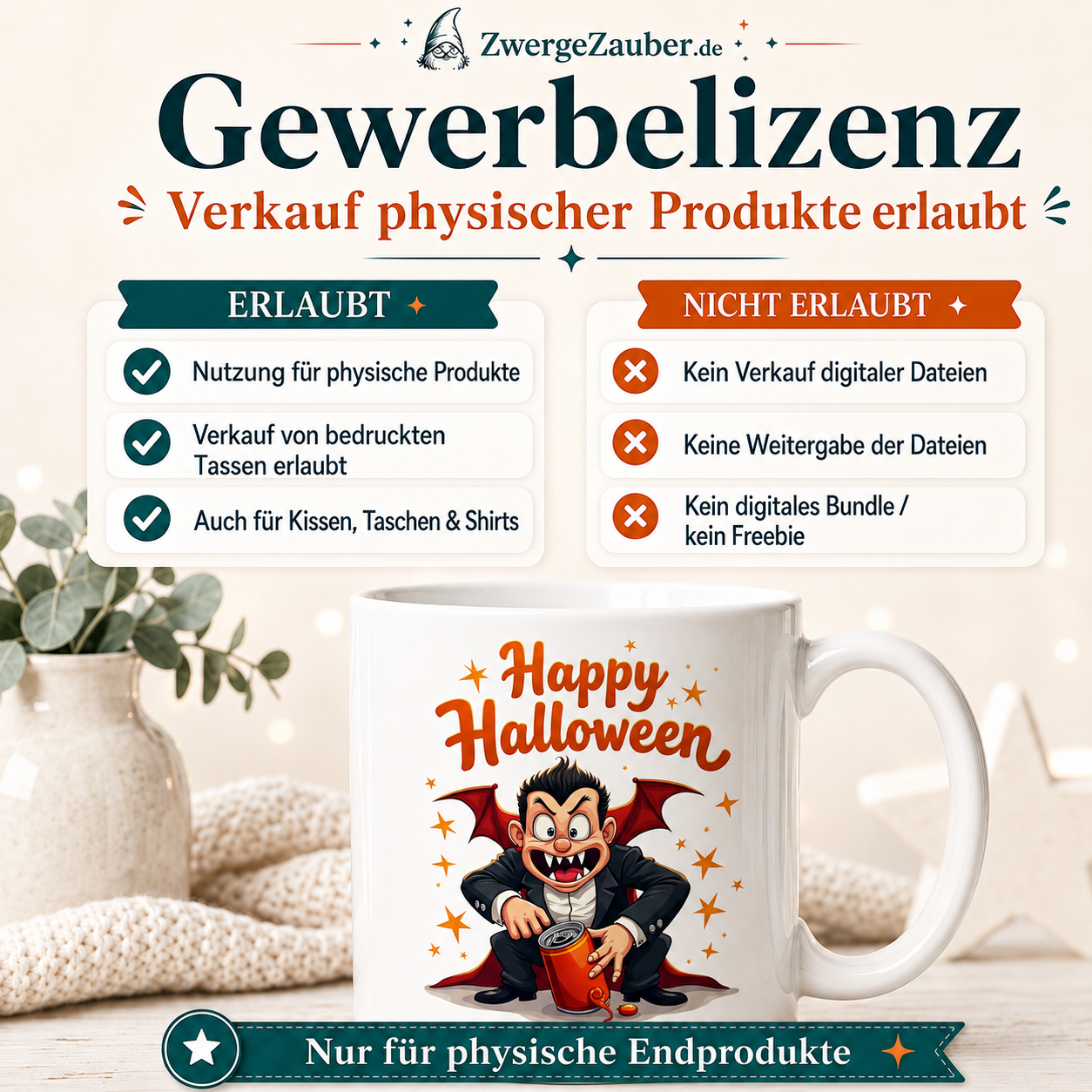 ZwergeZauber Tassendesign Happy Halloween Vampir – Verkaufsbild 1