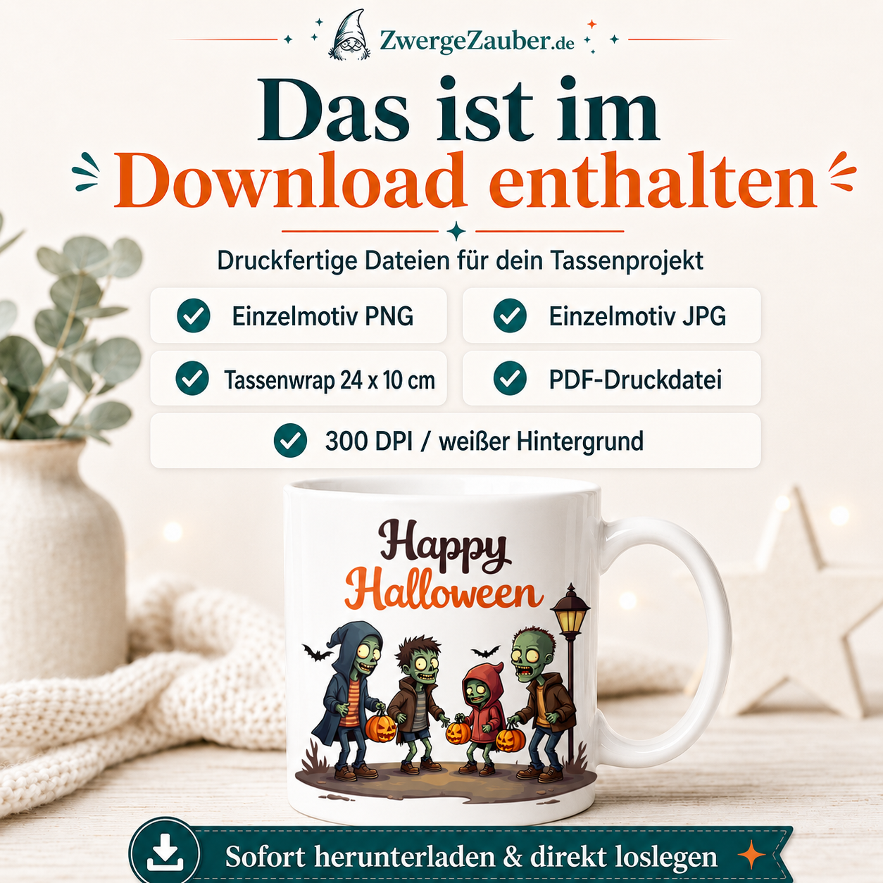 ZwergeZauber Tassendesign Happy Halloween Zombie Gruppe – Verkaufsbild 2