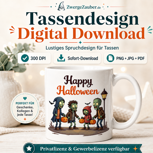 ZwergeZauber Tassendesign Happy Halloween Zombie Gruppe – Verkaufsbild 1